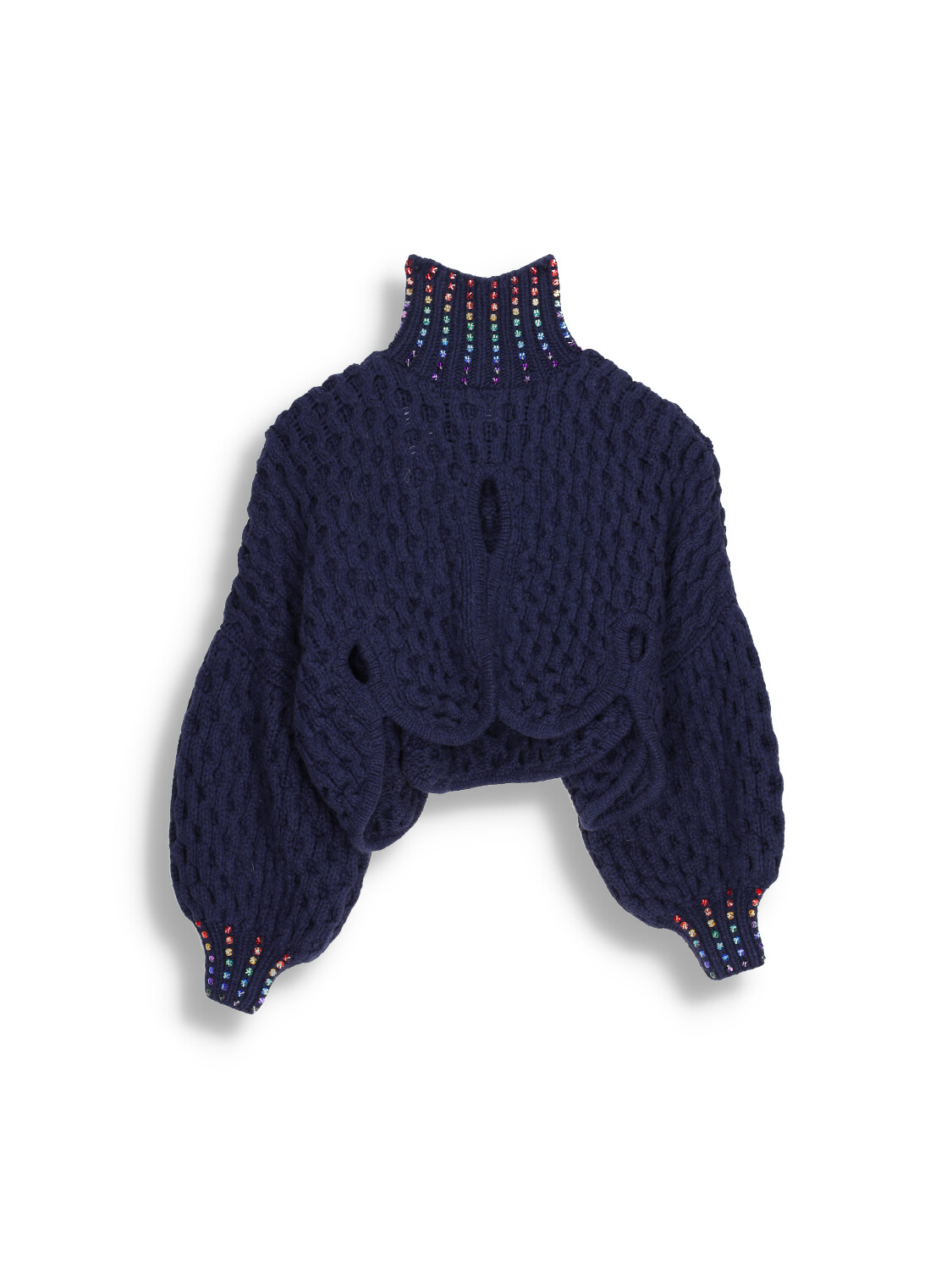 Oversized turtleneck sweater with crystals on collar