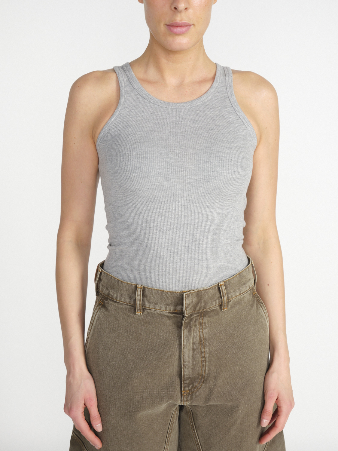 Eterne Rib-knit tank top made from a cotton blend  hellgrau XS