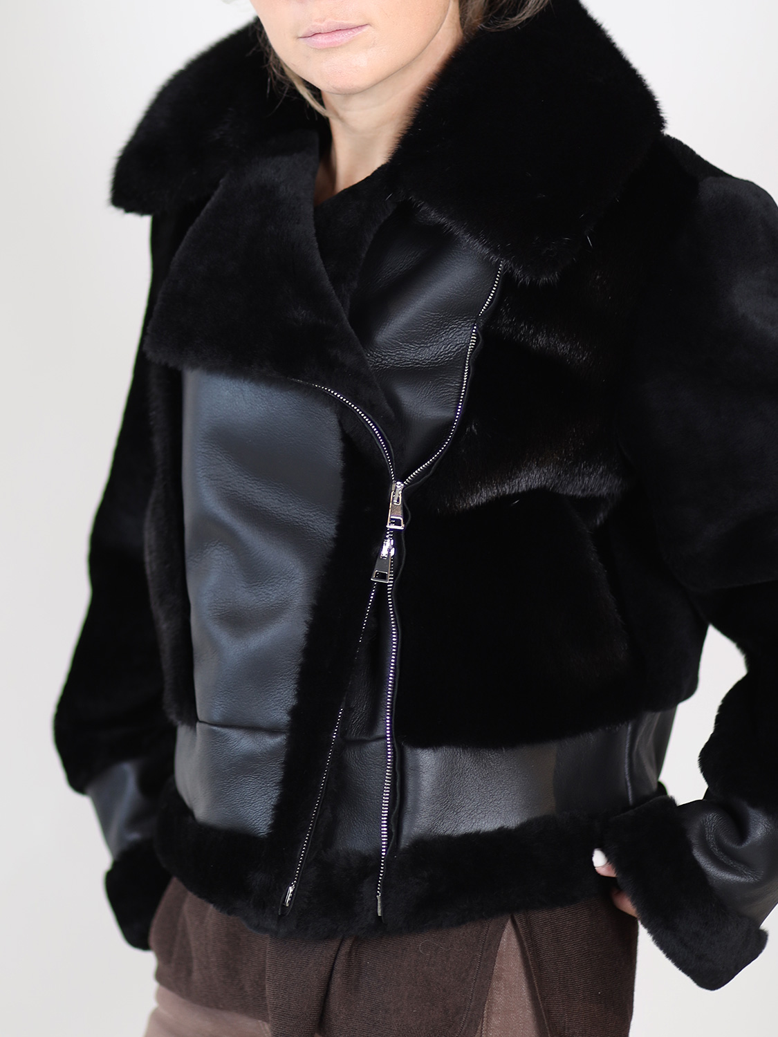 Blancha Straight – Sheepskin biker jacket 36 black