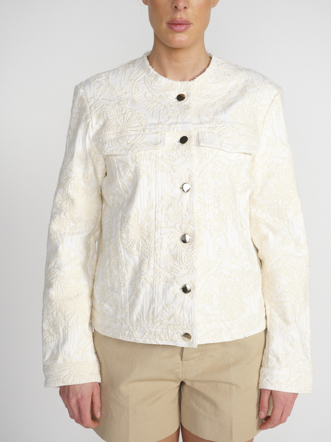 Semicouture Cotton denim jacket with embroidery  creme 34