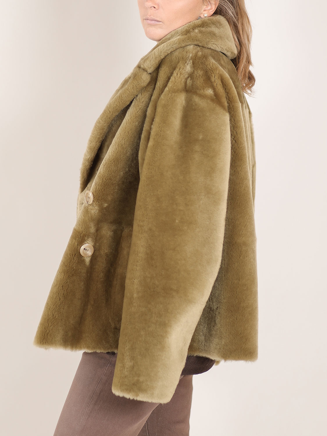 Blancha Straight Merino – Double-breasted fur coat green 34