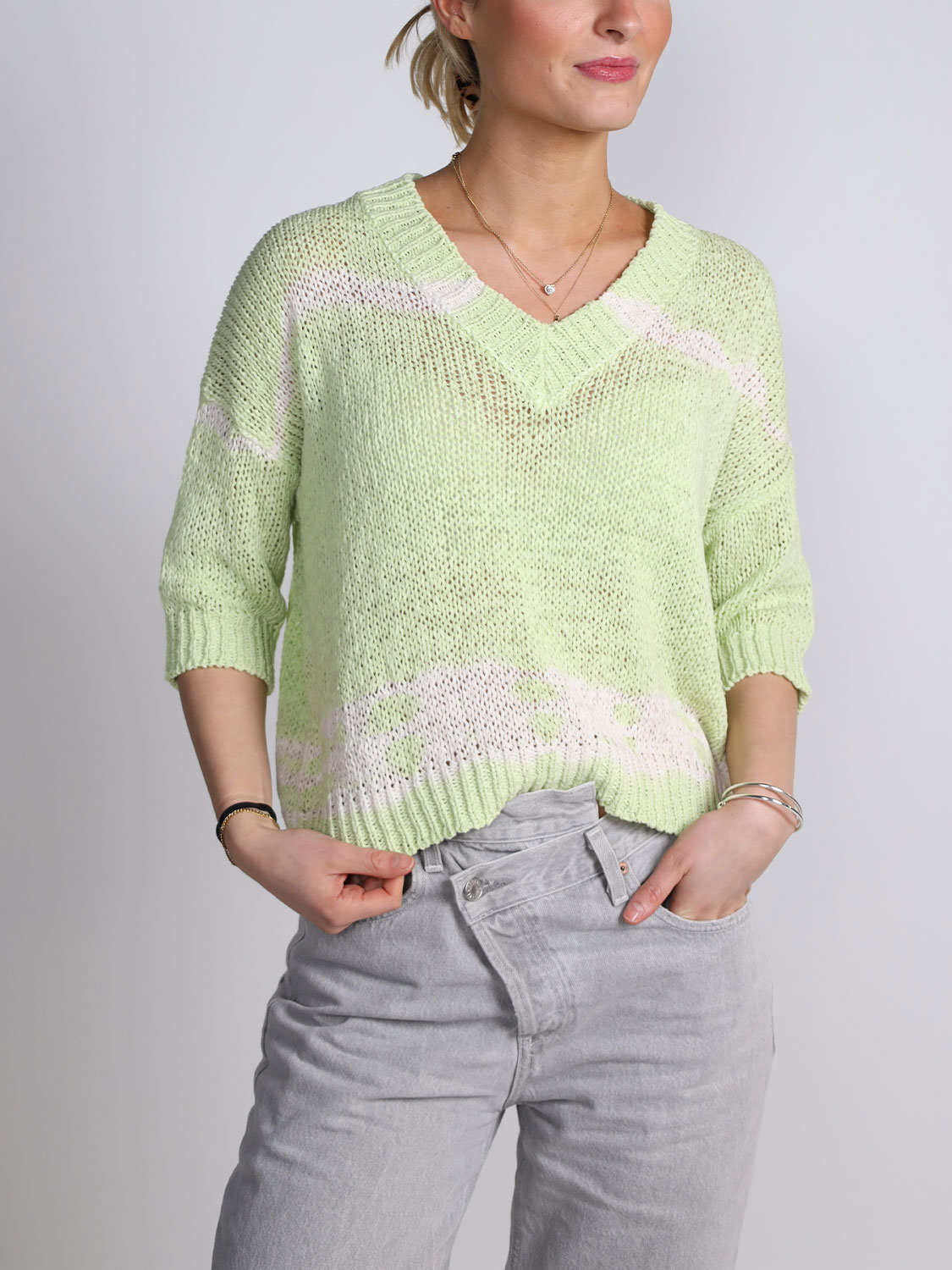 Roberto Collina Scollo V MC Batik – Strickpullover  grün M
