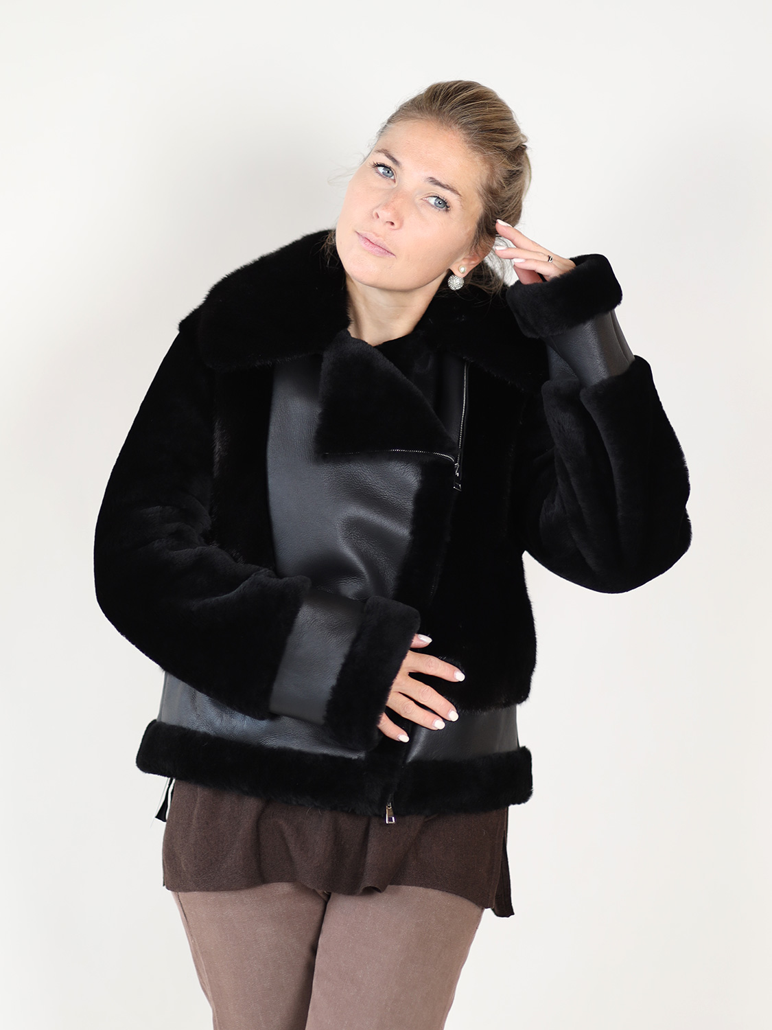 Blancha Straight – Sheepskin biker jacket 36 black