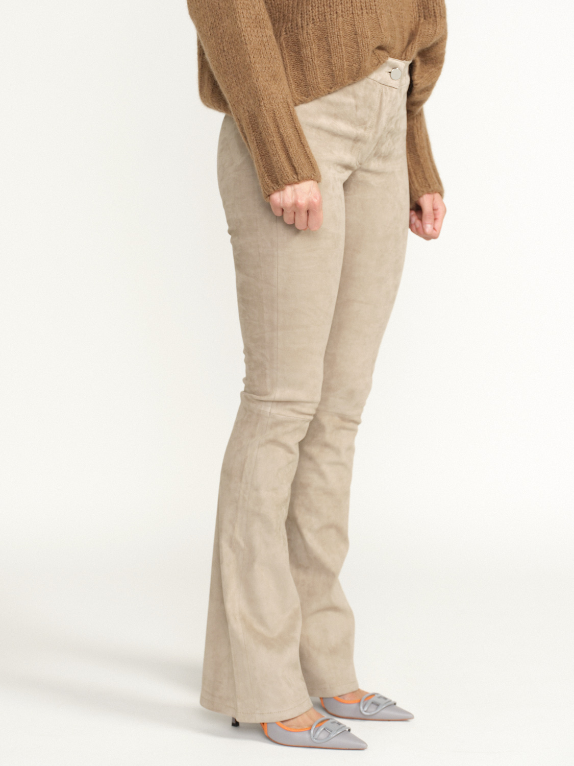 Arma Izzy - Pantalón con cintura elástica en piel de cordero beige 36