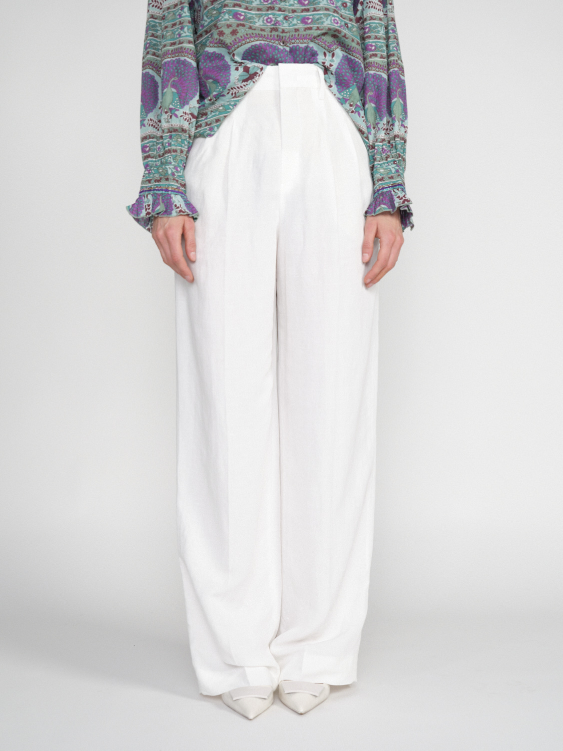 Rossi Noa – pleated trousers made from a linen blend  white XS
