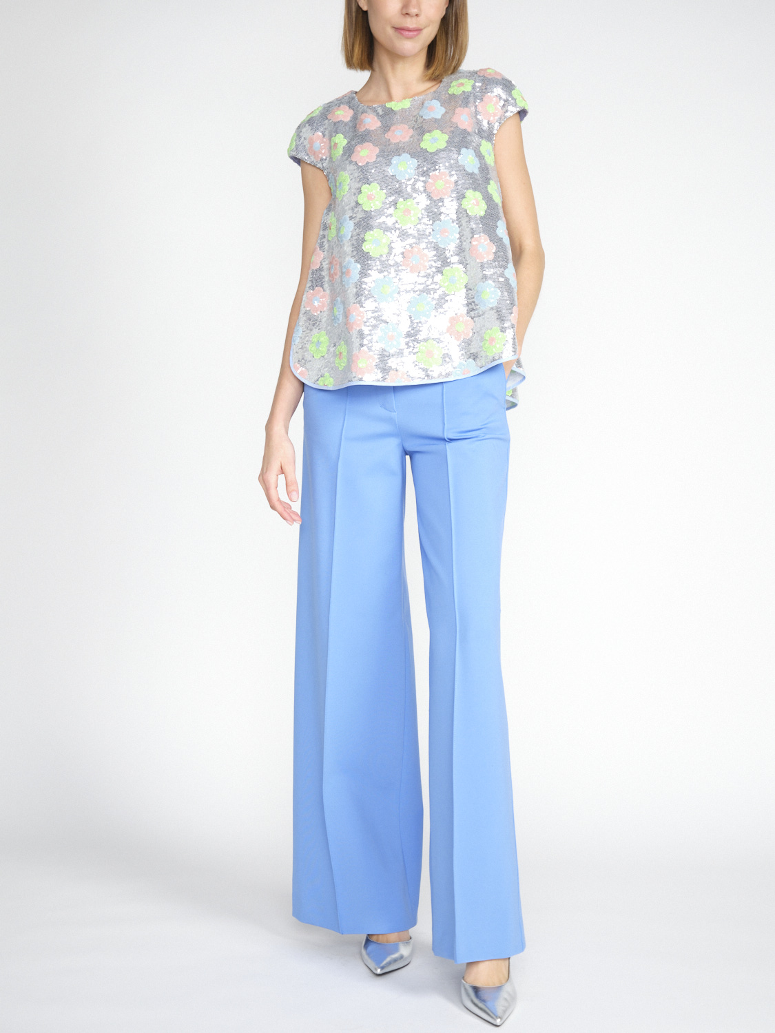 Odeeh Sequins Daisies - Sequins embroidered jersey blouse in floral design  multi 34