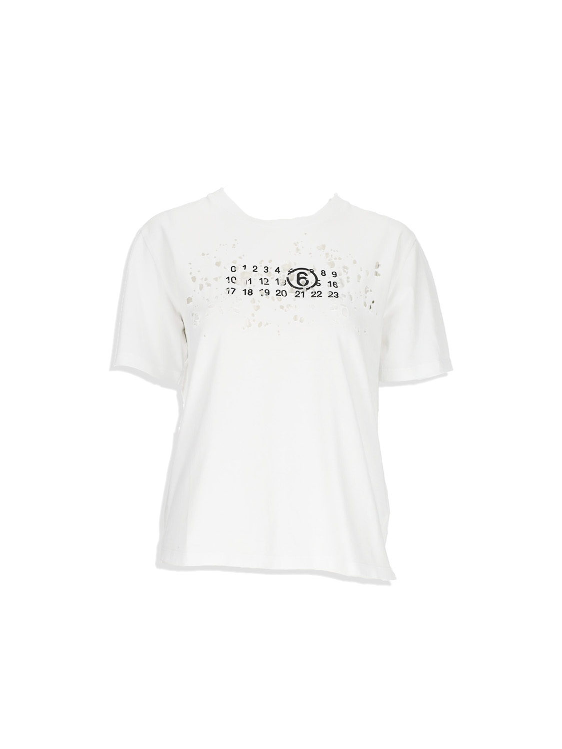 Cotton T- shirt with label detail and destroyed look