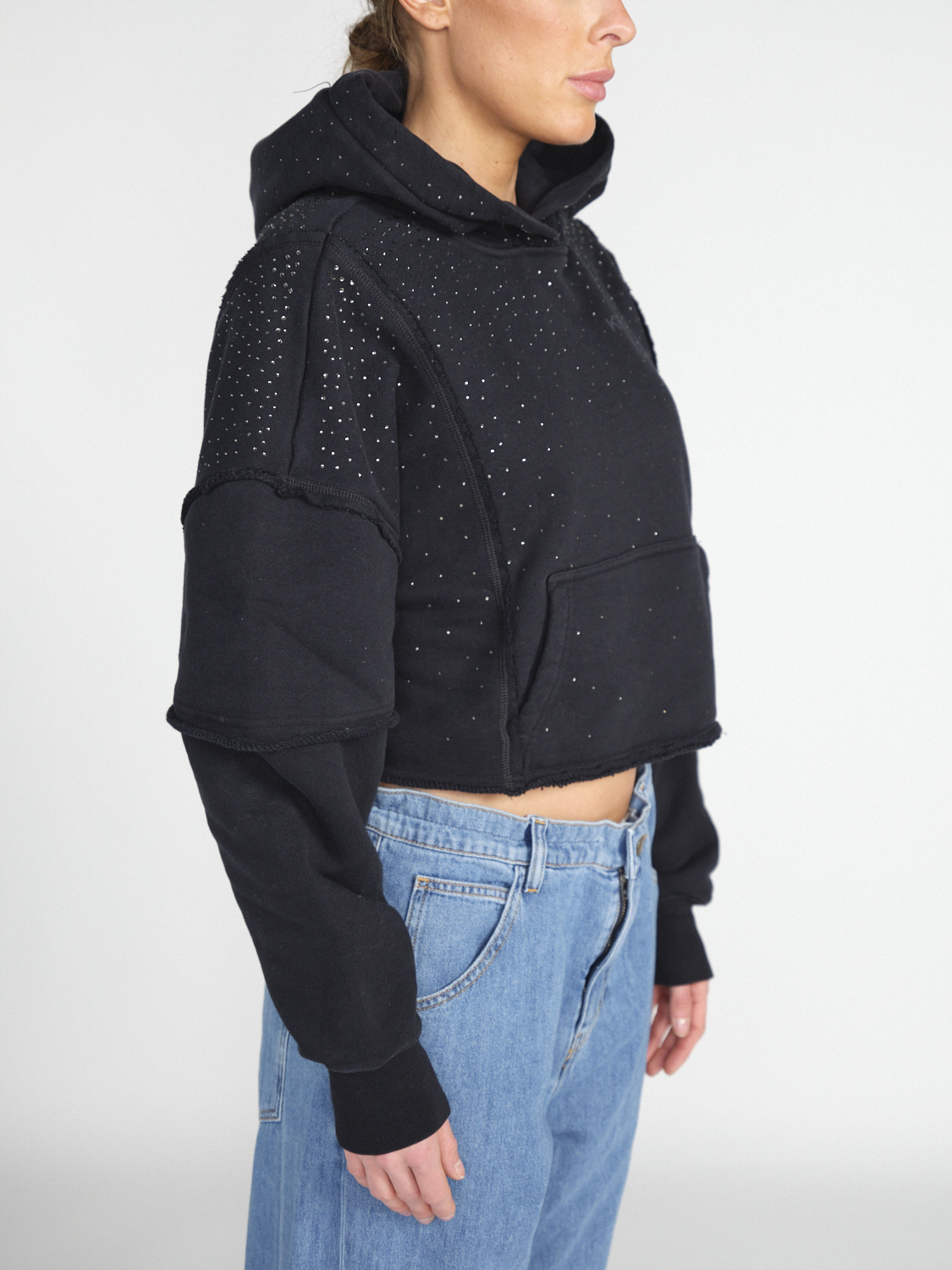 khrisjoy Hoodie Crop - Cropped sweater with glitter details   black XS/S