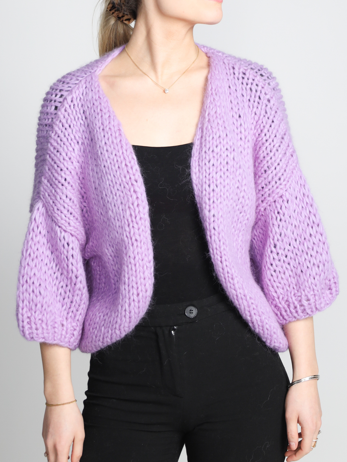 Maiami Alpaca Bomber – Strickjacke aus Baby Alpaka  flieder S/M