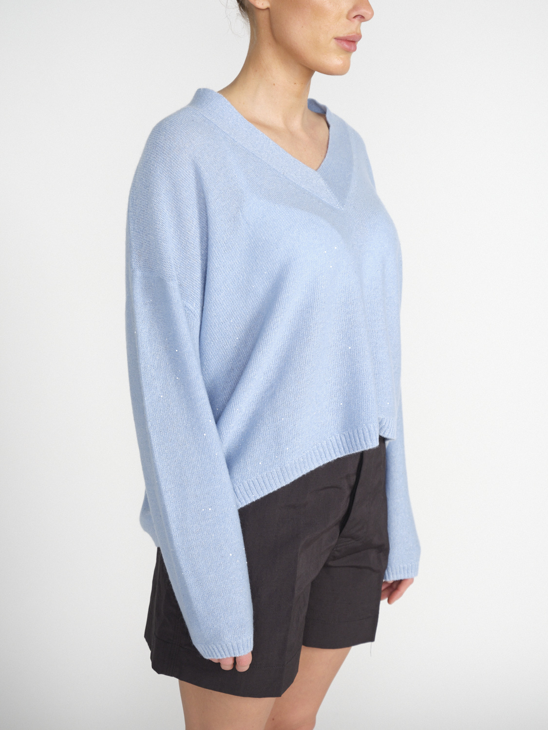 LU Ren Avery - Lightweight cashmere-silk blend sweater with sequins hellblau XS