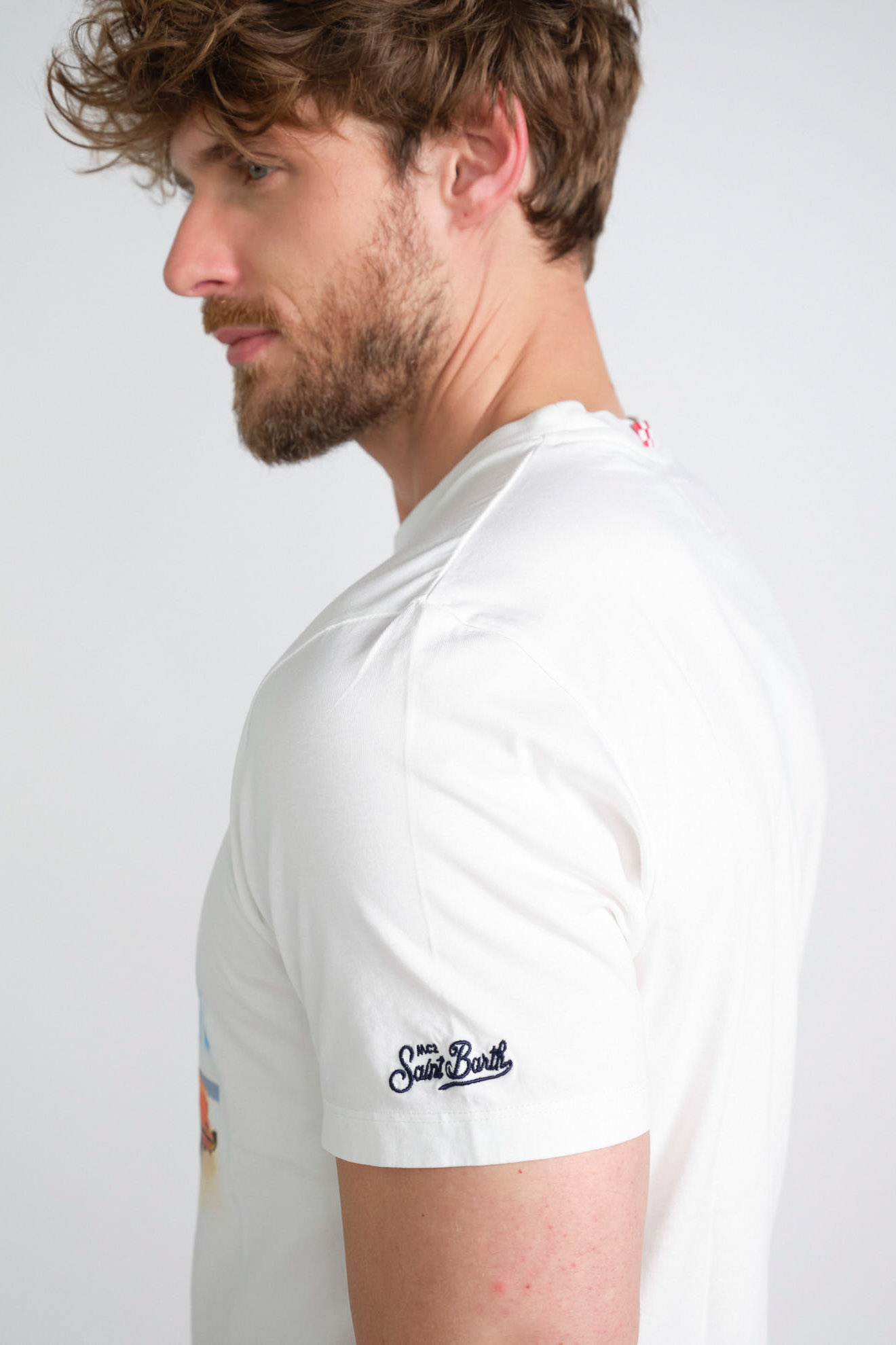 st.barth tshirt white centered print cotton model side