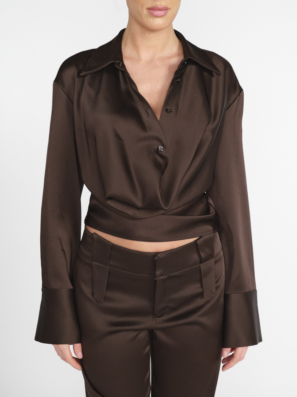 Blumarine Satin blouse with a wide neckline  brown 34