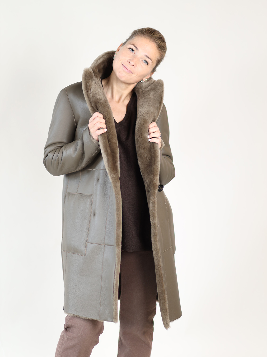 Blancha Light Astrakhan – Double-breasted fur coat 36 brown