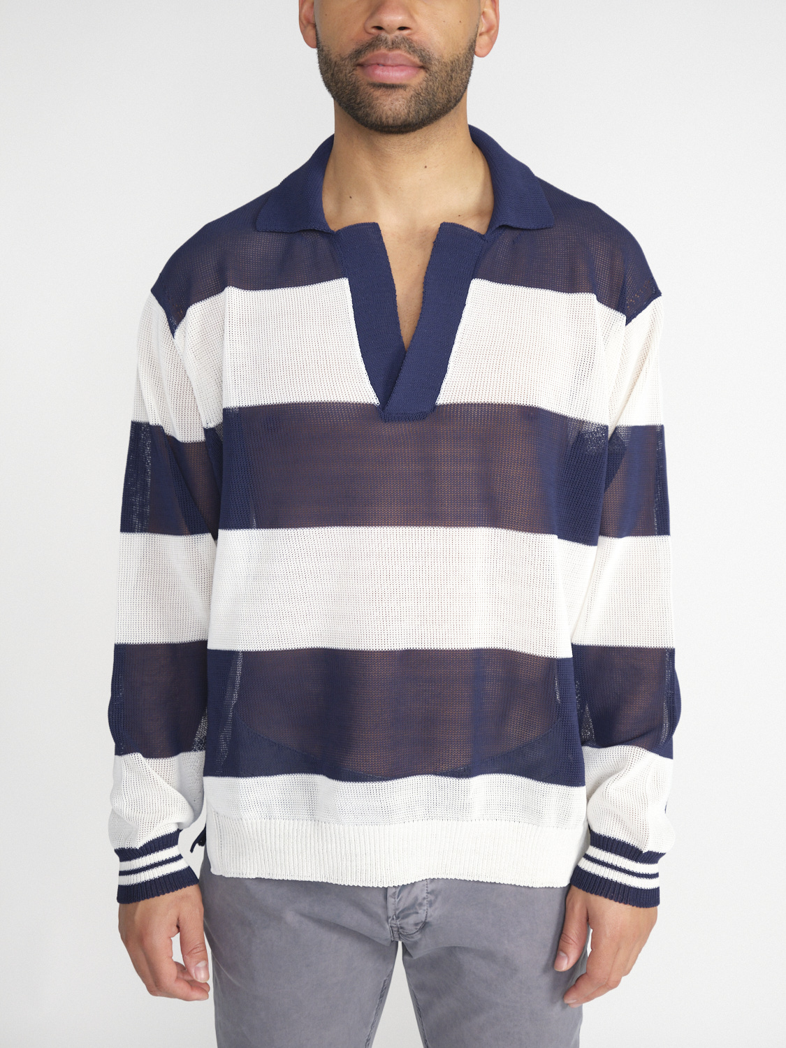 Roberto Collina Polo – Striped ajour knit sweater  marine 50