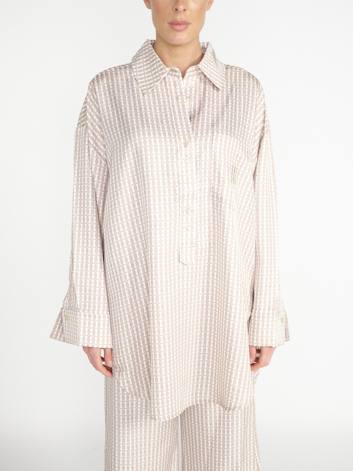 By Malene Birger Maye oversized shirt blouse with monogram print  beige 34