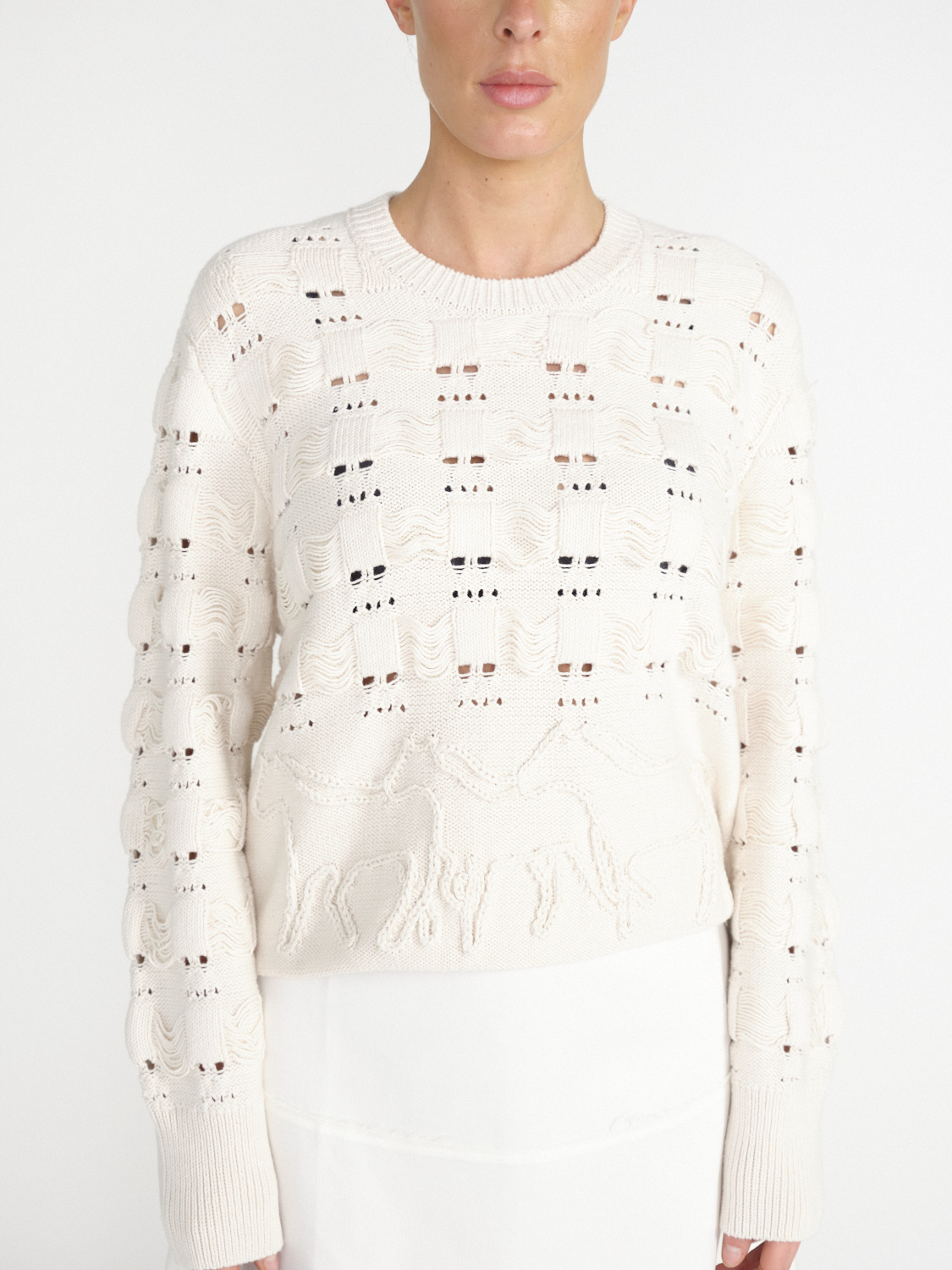 Antonia Zander Carola – cotton sweater with ajour pattern  creme L