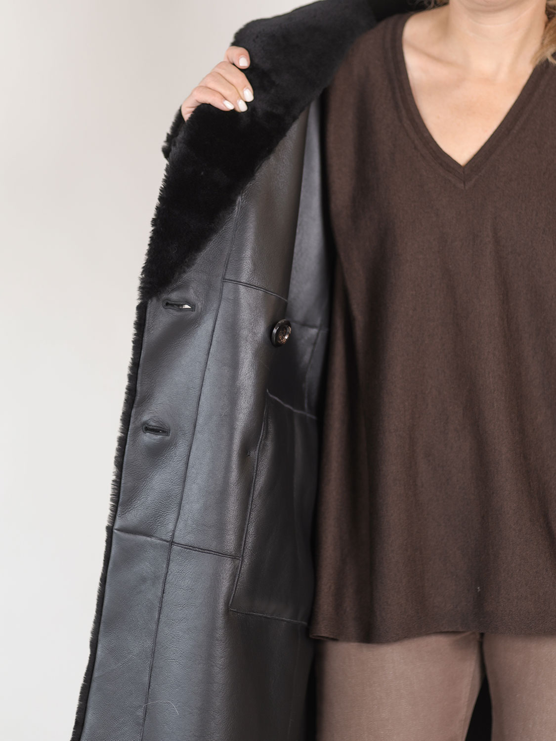 Blancha Light Astrakhan – Double-breasted fur coat 36 black