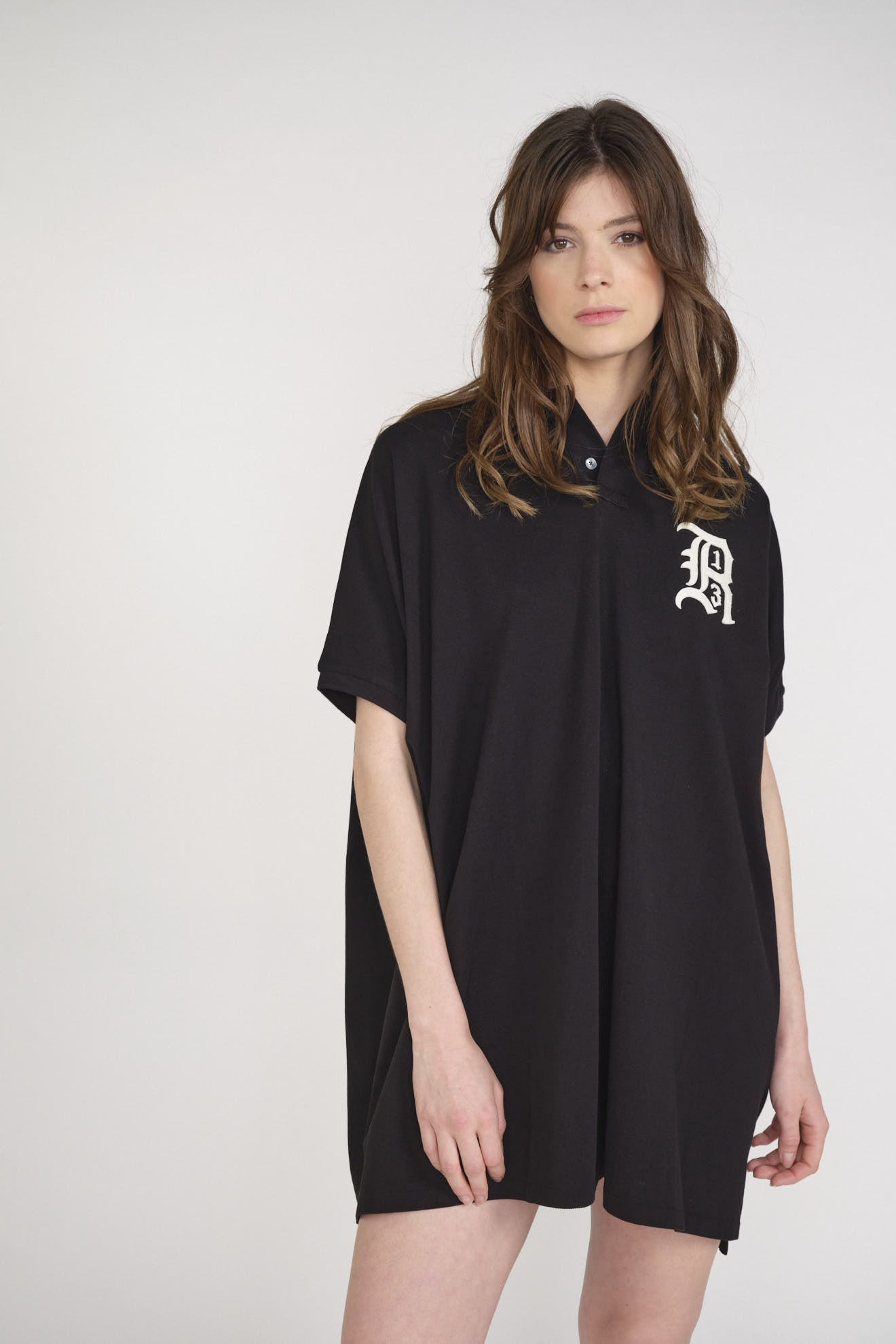 R13 Logo Polo Shirt Dress - Vestido camiseta con logo estampado negro S