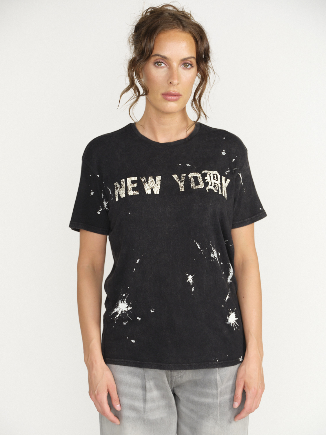 R13 New York Boy T-Shirt  - Splatter Shirt aus Baumwolle  schwarz XS