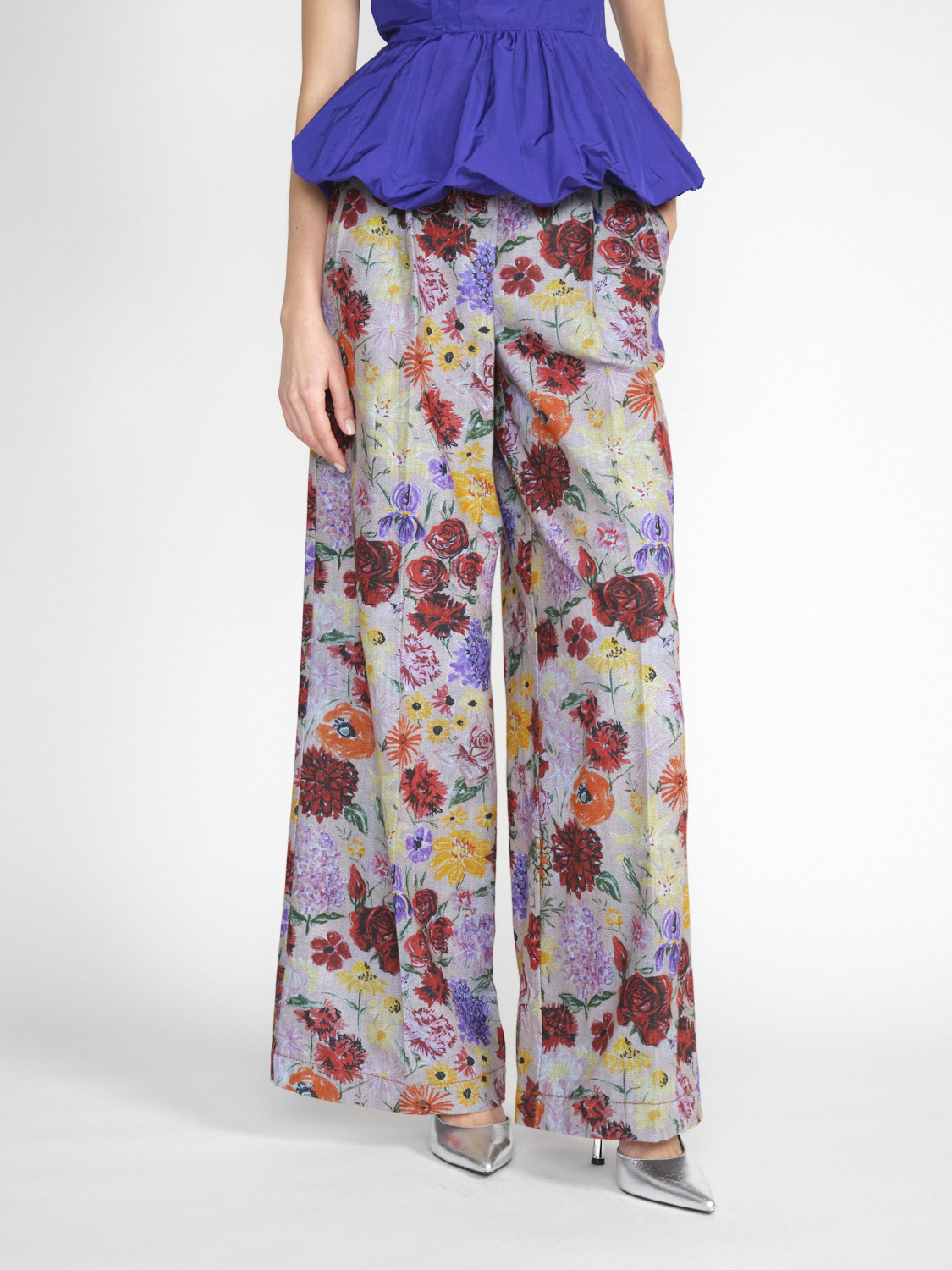 Odeeh Weite Baumwoll-Hose mit Blumen-Print  mehrfarbig 34
