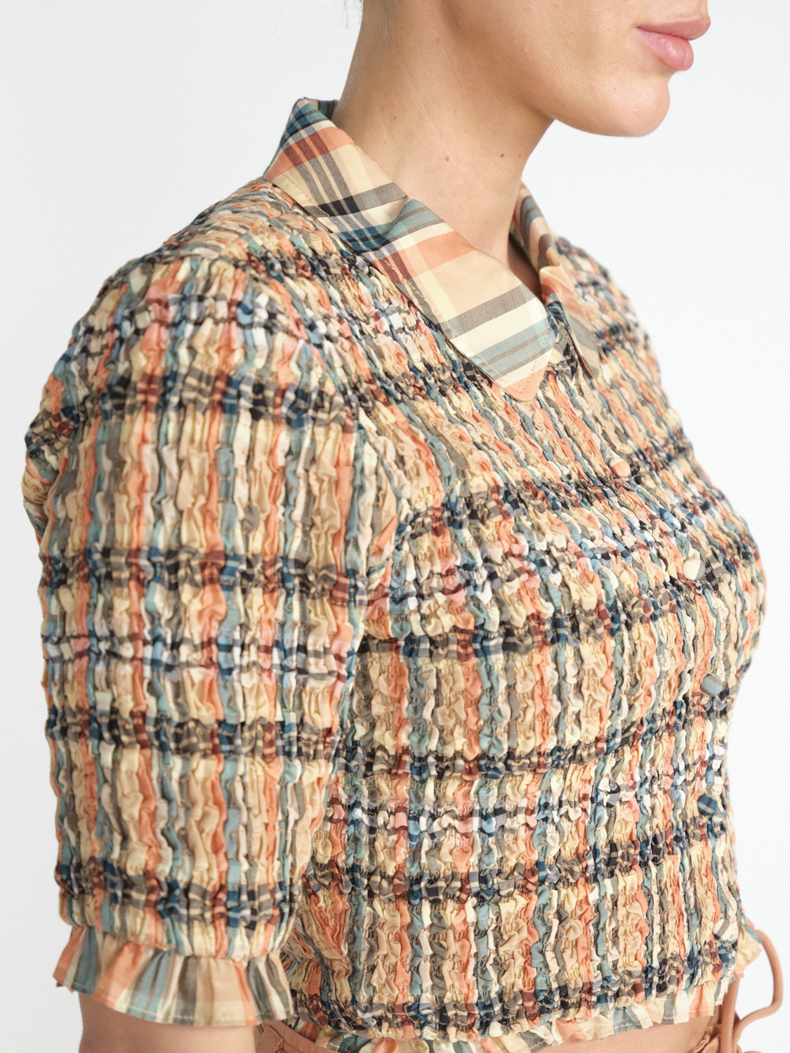 Ulla Johnson Jules Top – smocked shirt with check pattern  multi 36
