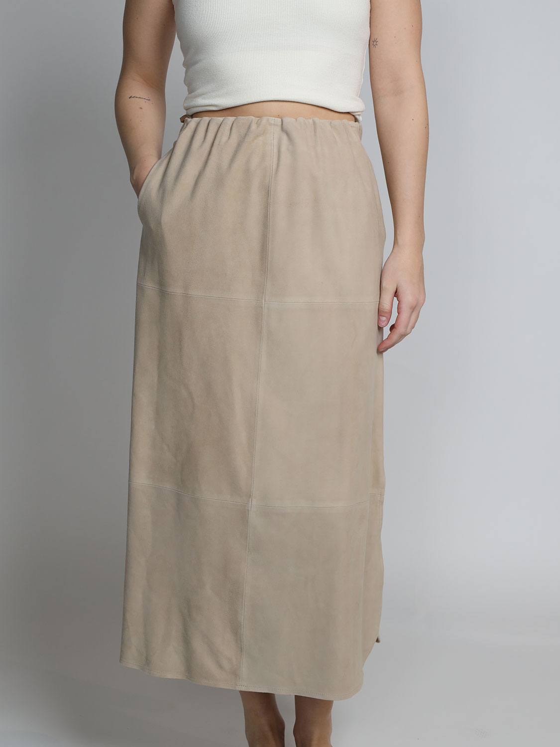 Arma Cinza – Midi-Veloursleder-Rock  beige 34