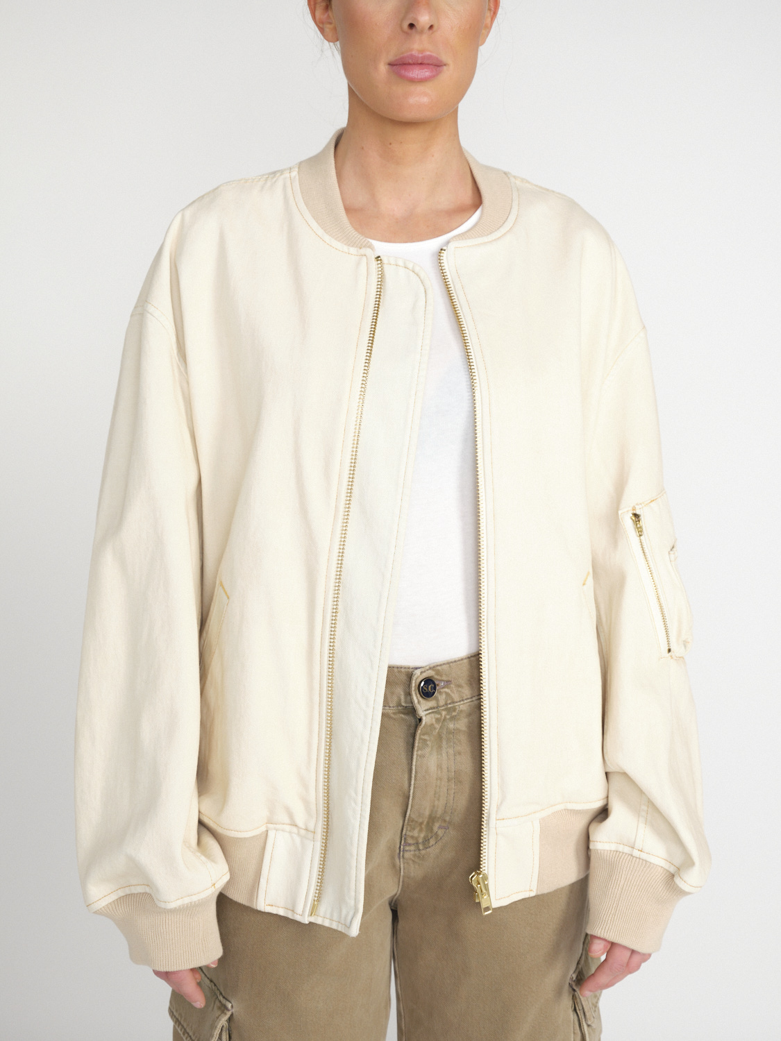Semicouture Oversized cotton denim bomber jacket  beige One Size