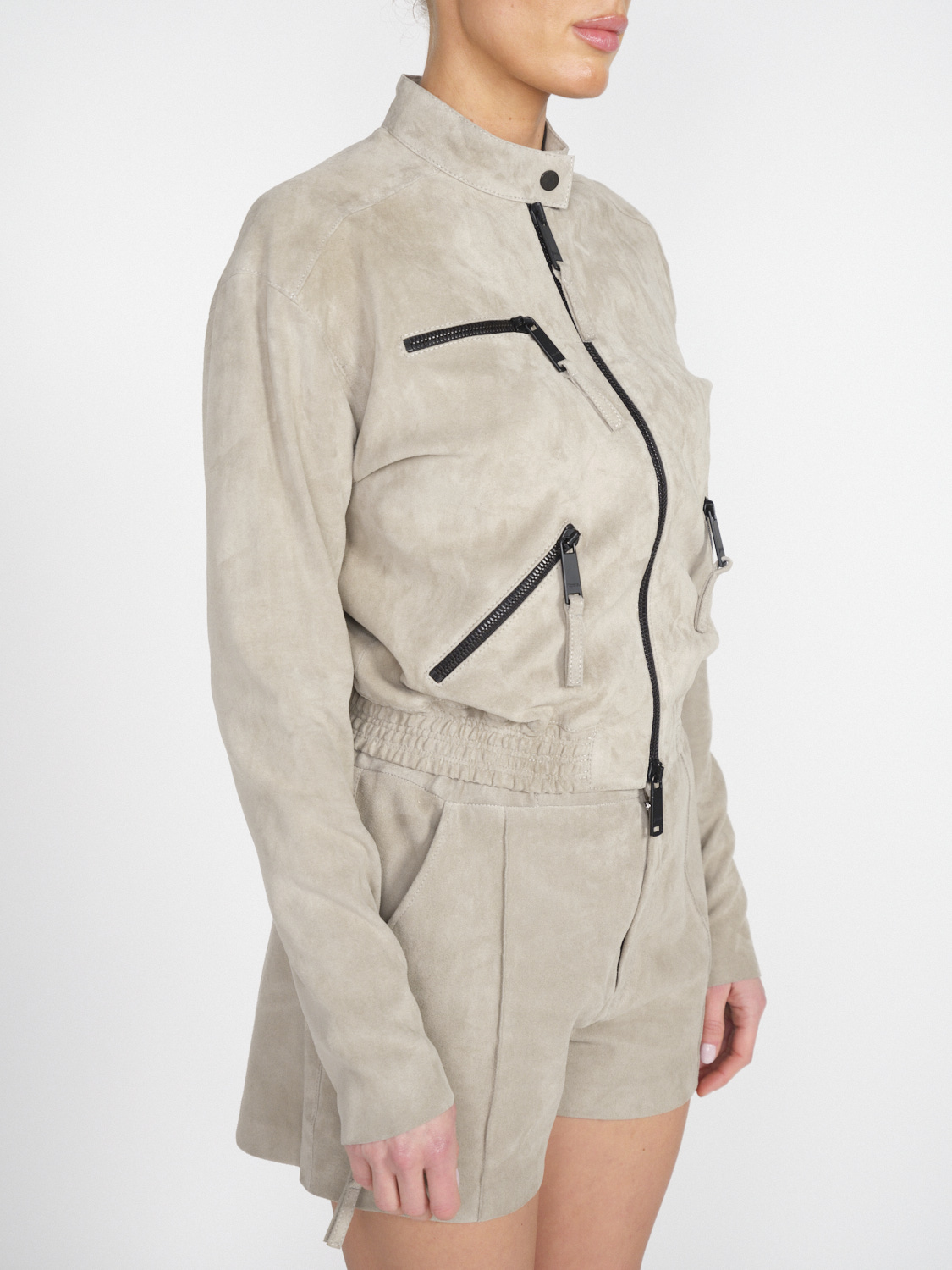 jitrois Blof - Stretchy suede jacket with black zip-details  beige 36
