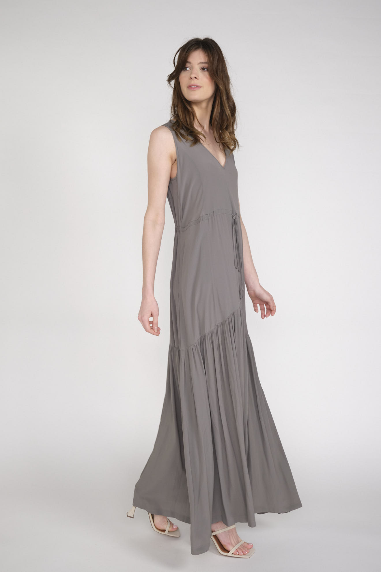 Semicouture Bodenlanges Kleid mit Taillenschnürung mit Seide grau 34
