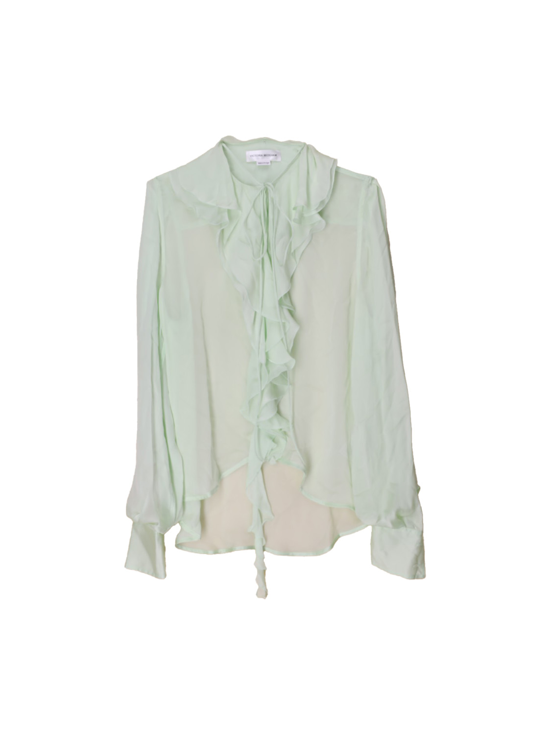 Victoria Beckham Romantik – Seiden-Bluse mit Volant-Details hellgrün 36