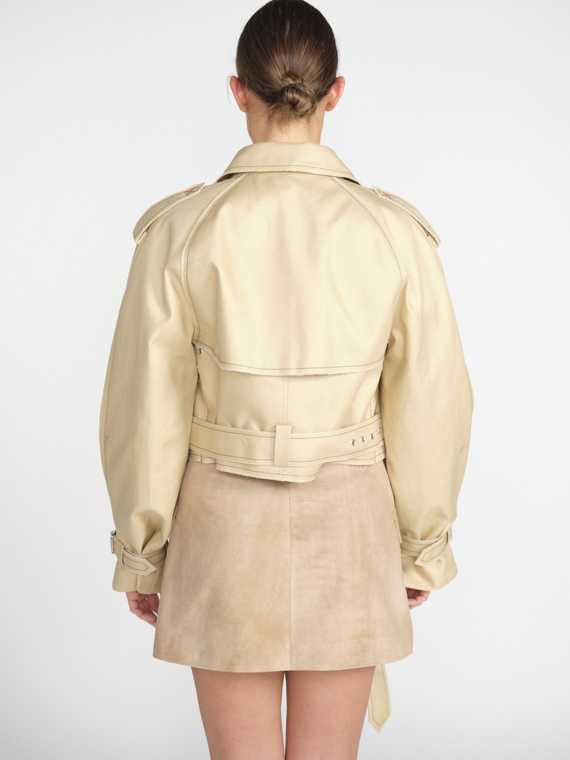 Victoria Beckham Trench corto in cotone beige 38