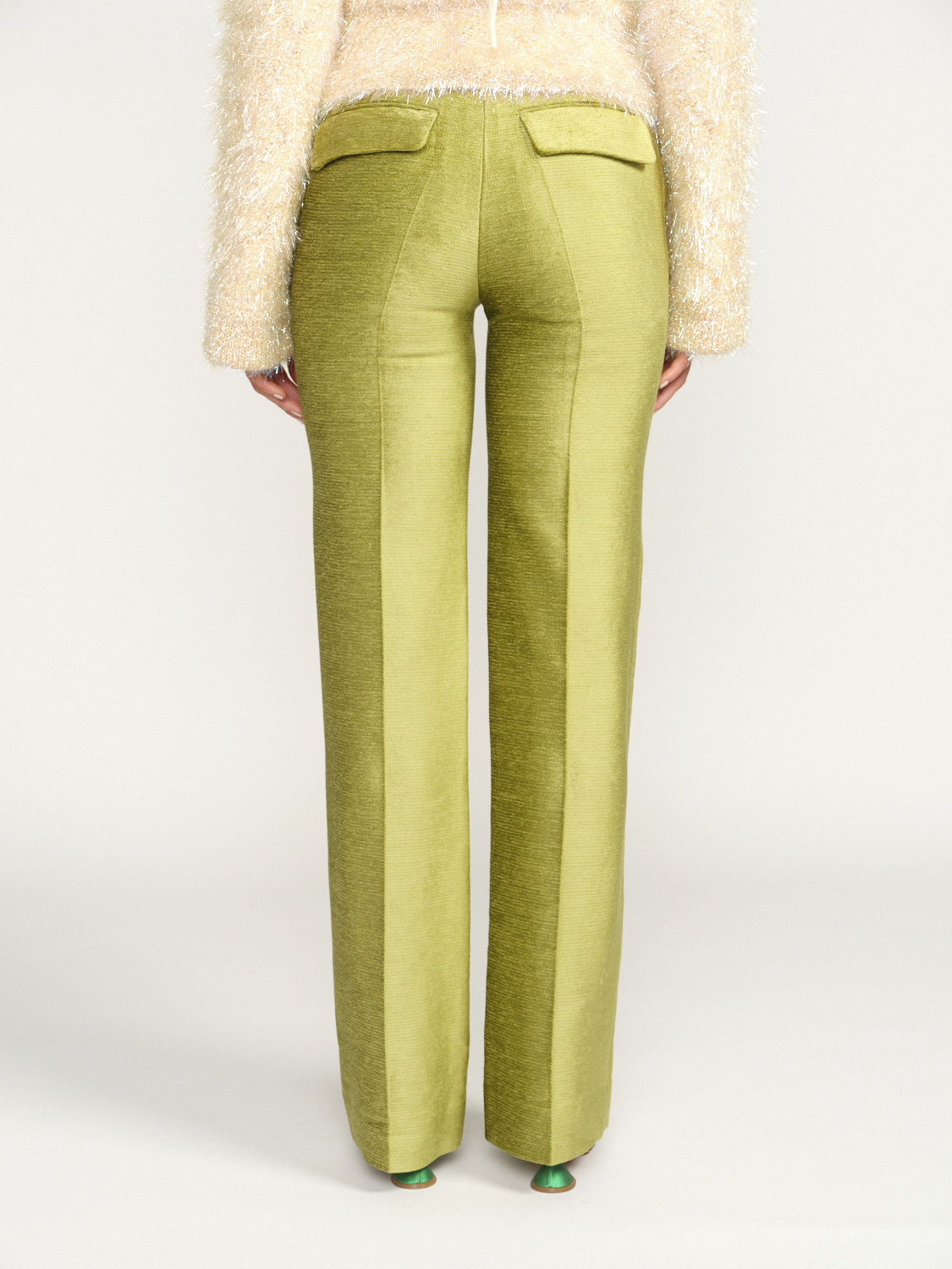 Victoria Beckham Lux Chenille Tailored Trousers - Pantalones de traje de pata ancha verde 38