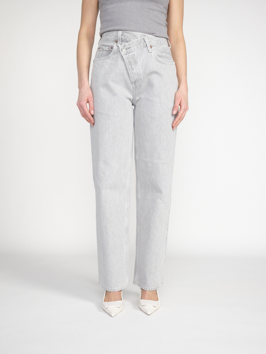 Agolde Criss Cross - cotton mom jeans with diagonal closure  grey 25