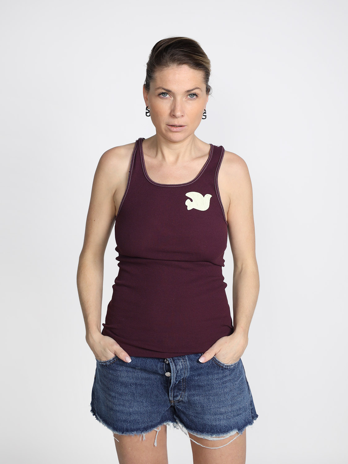 Free City Ribbed tank top with back print  bordeaux  XS/S