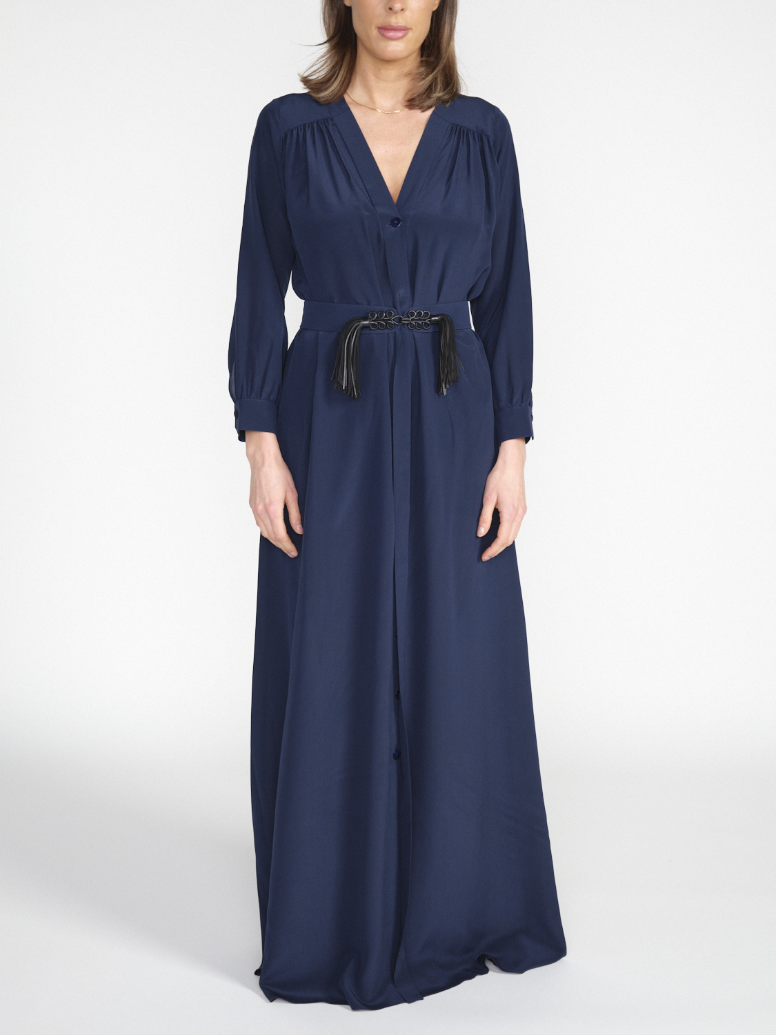 Maxi dress with concealed button placket 
