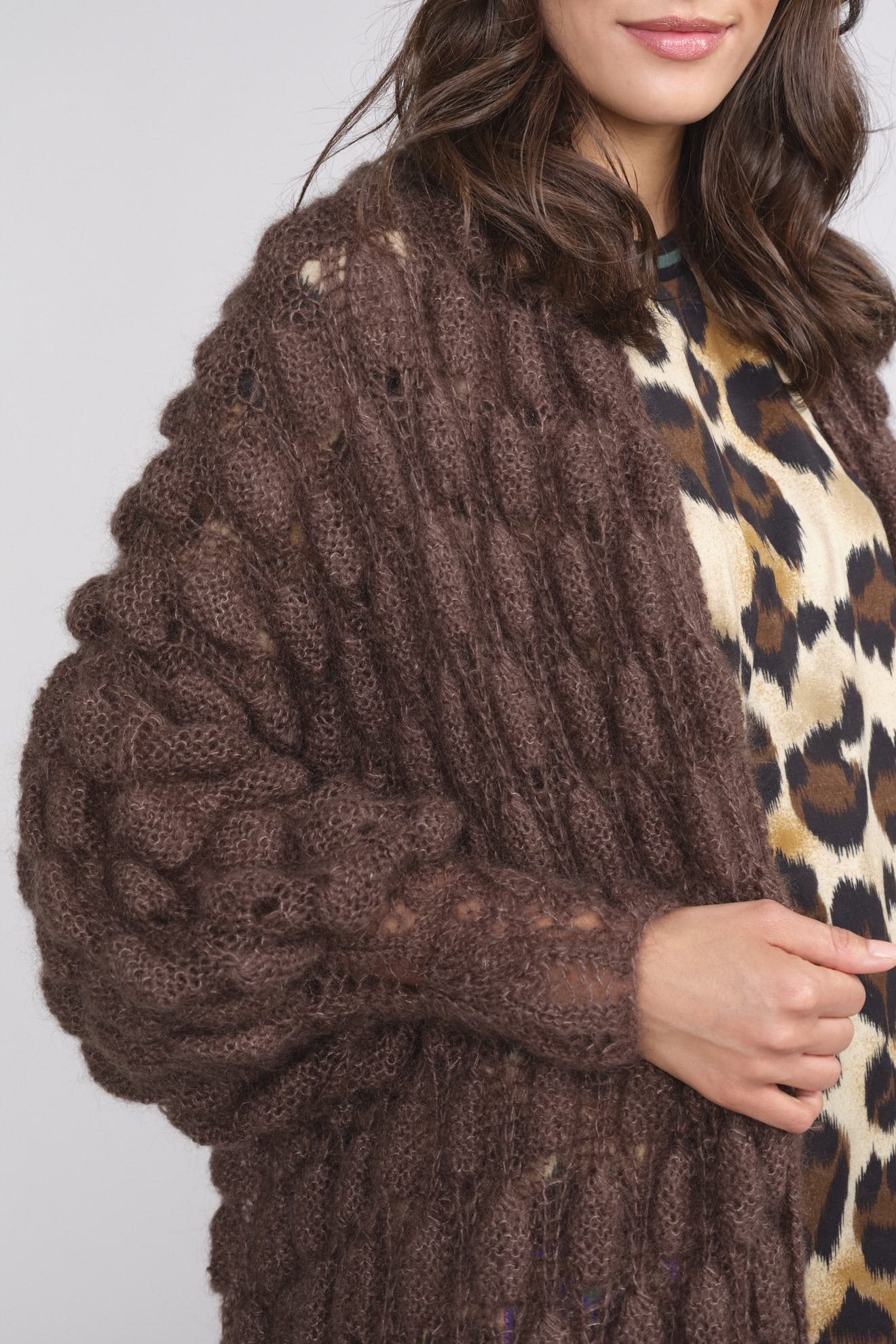 Letanne Emma Aline Lace Coat – Strickjacke aus Angorawolle und Seide braun