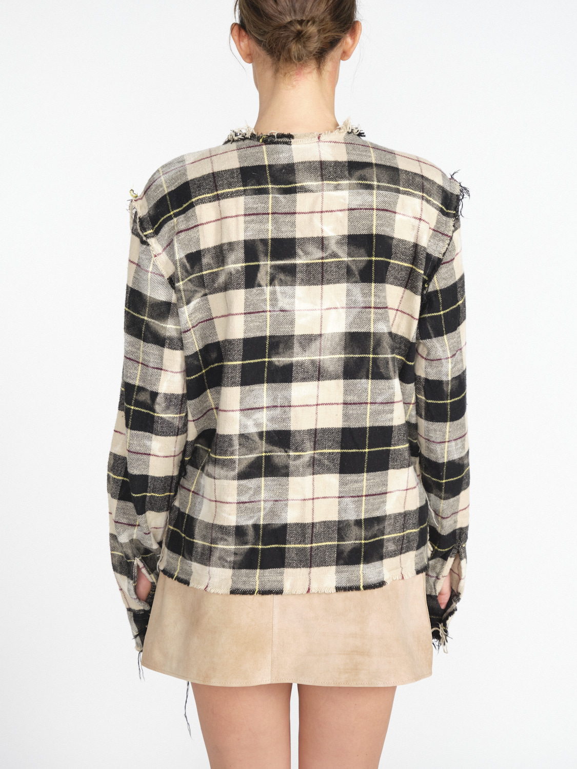 R13 Crewneck Shredded– Kurzes Karo-Hemd aus weicher Baumwolle   multicolor M