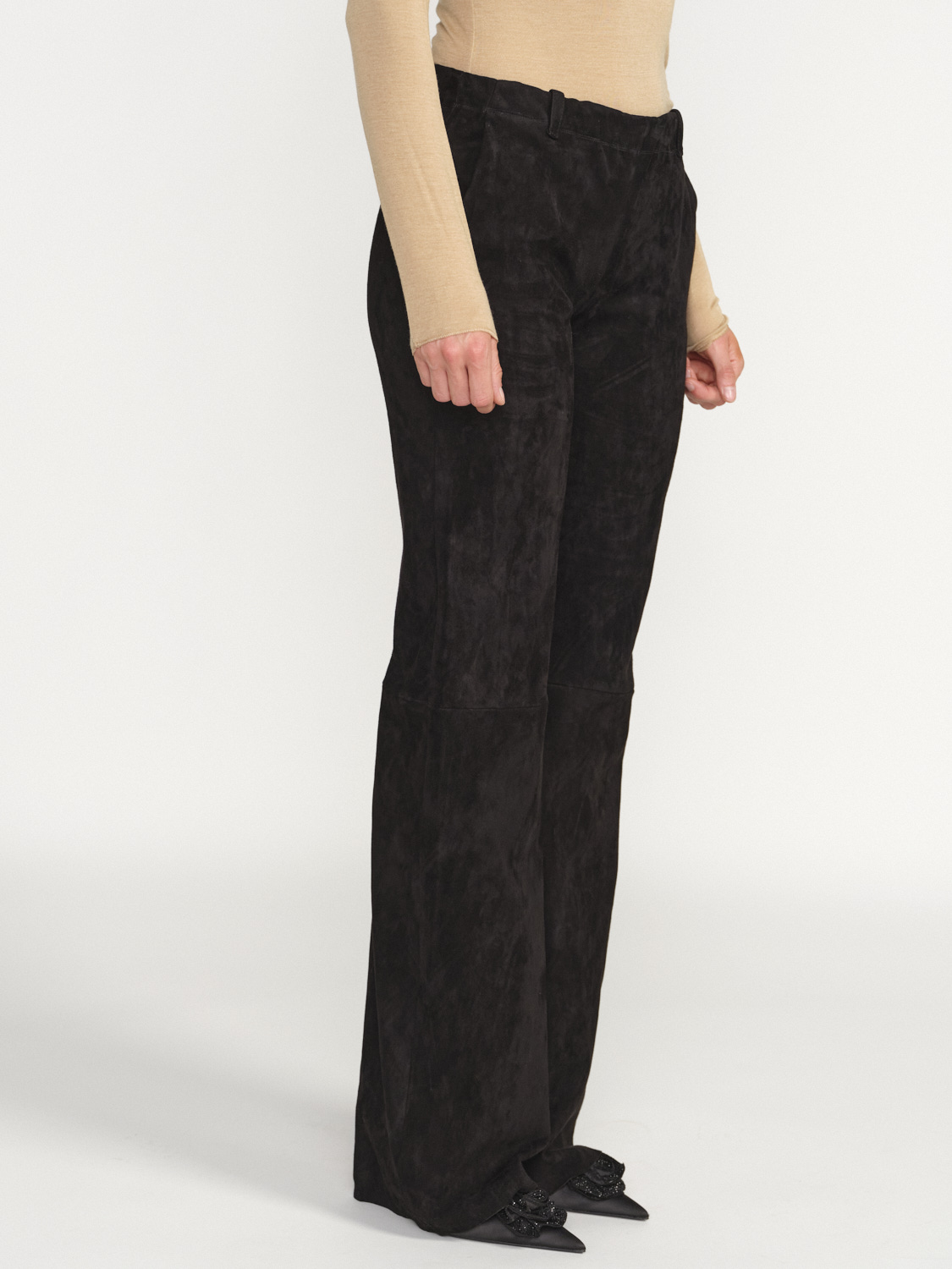 Stouls Oswald - Suede trousers with straight cut leg black M
