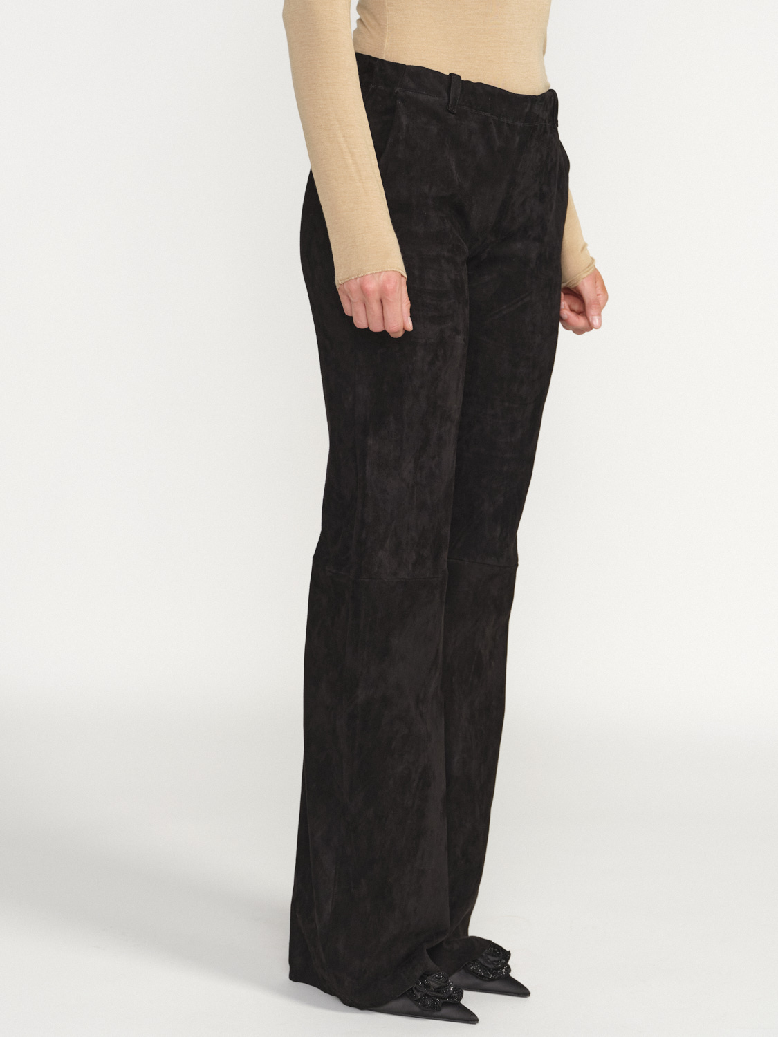 Stouls Oswald - Suede trousers with straight cut leg black L