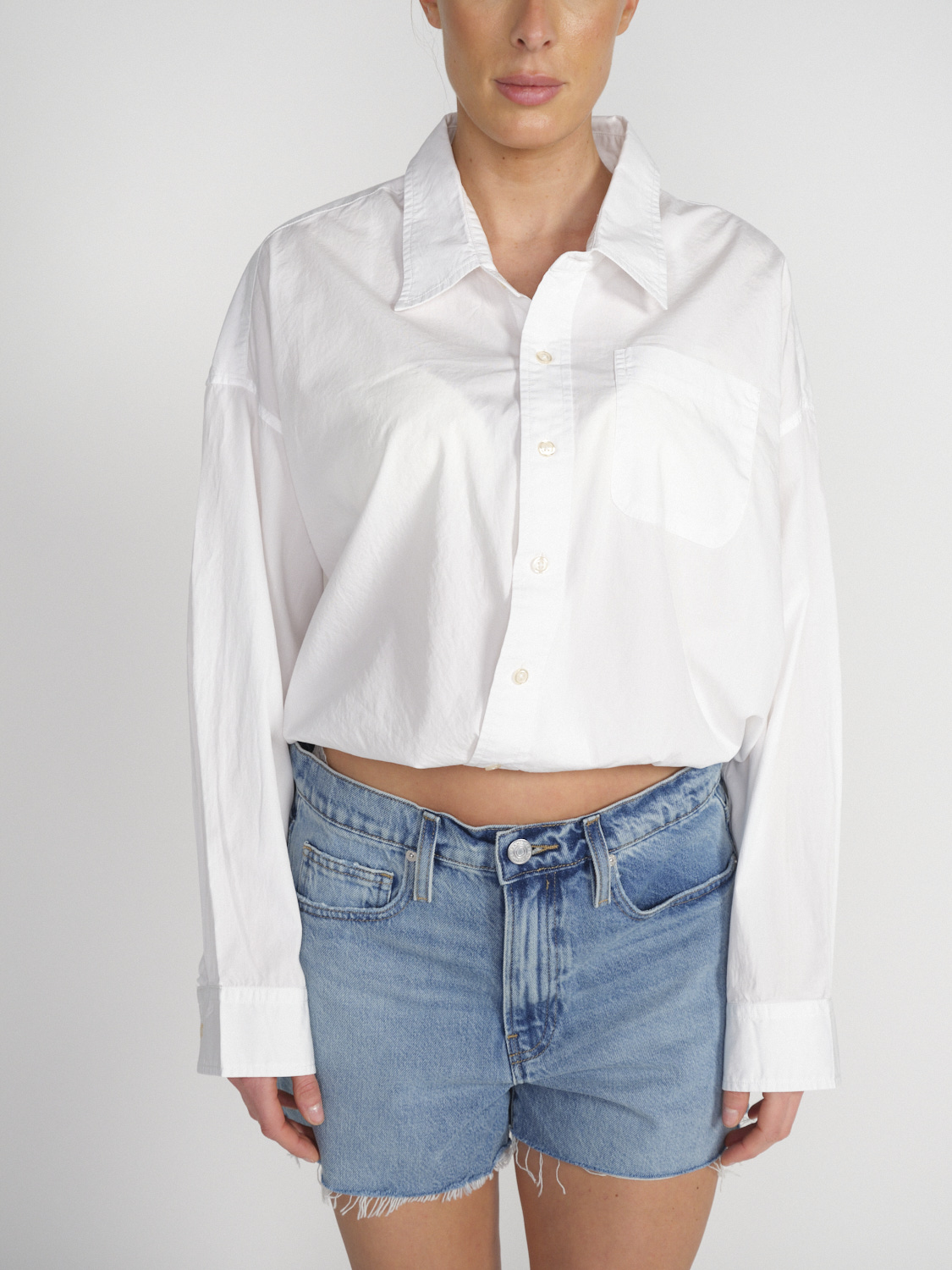 R13 Crossover Bubble – cotton blouse with elastic band  white S