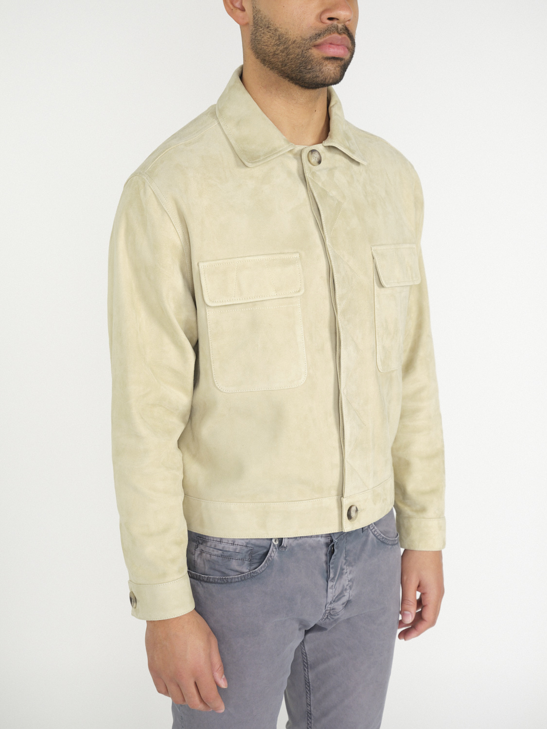 Arma Tusk Goat Suede – Kurze Velours-Lederjacke hellgrün 54