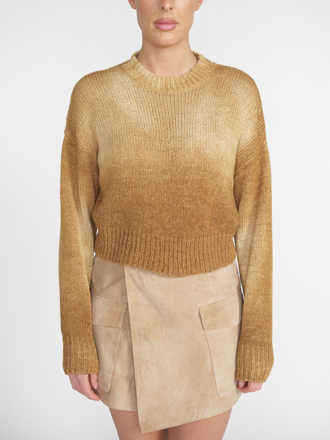 Roberto Collina Manica - Short knitted sweater with color gradients  camel XS