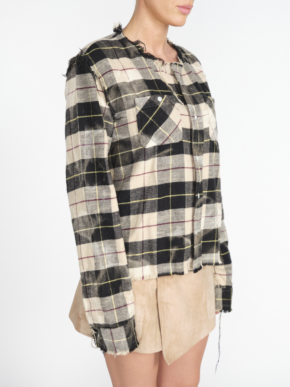 R13 Crewneck Shredded– Kurzes Karo-Hemd aus weicher Baumwolle   mehrfarbig M