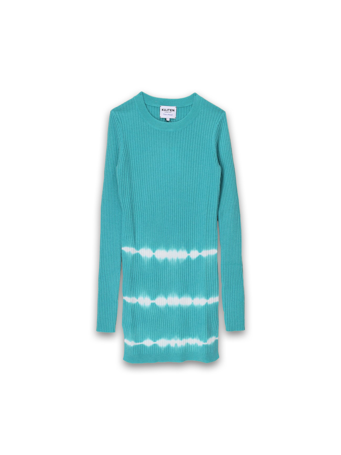 Kujten Bibili – Langer Ripp-Pullover aus cashmere mit Batik-Details 	  menta M/L