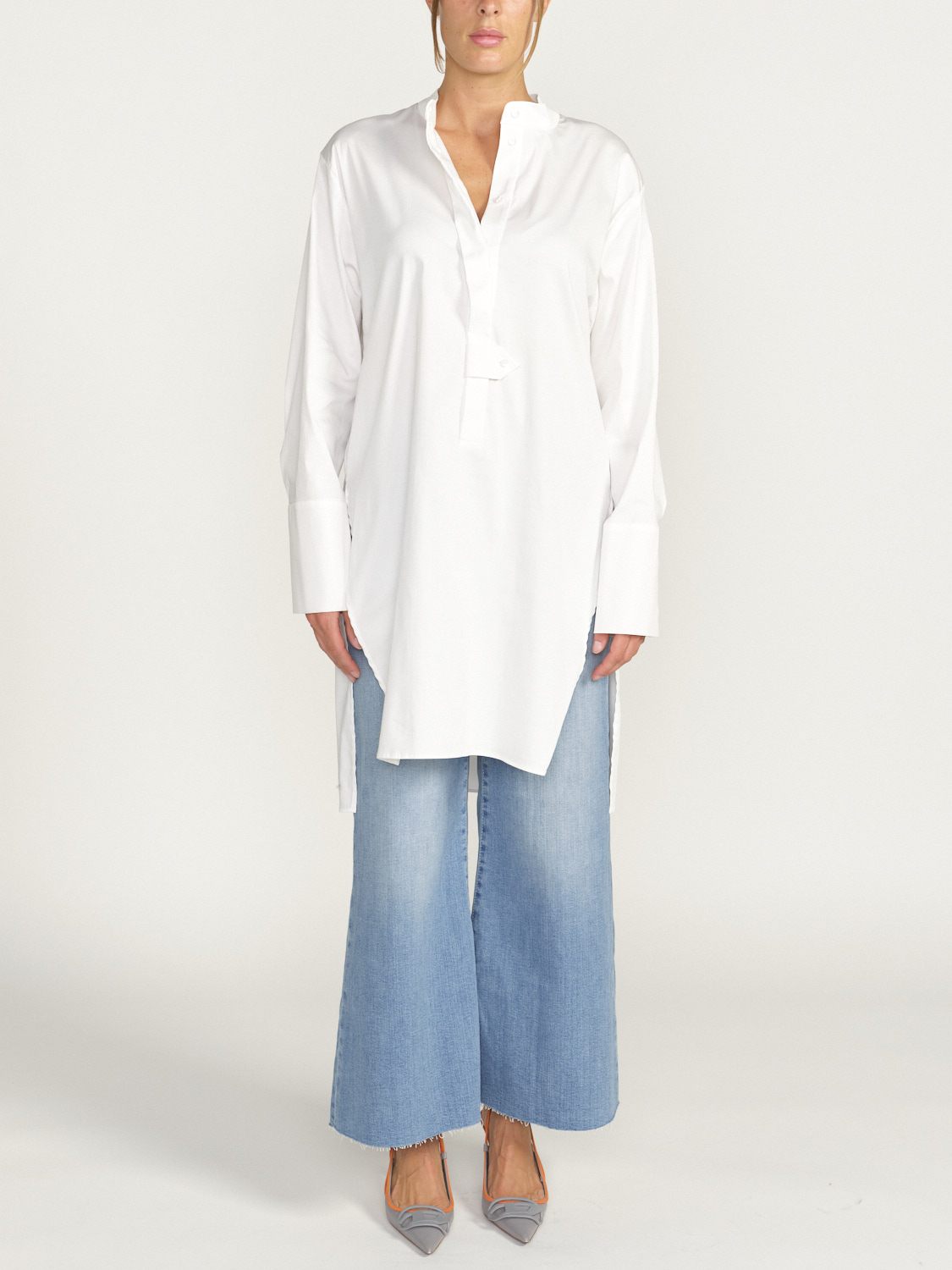 Eva Mann Margit – long blouse with half button placket   white 36