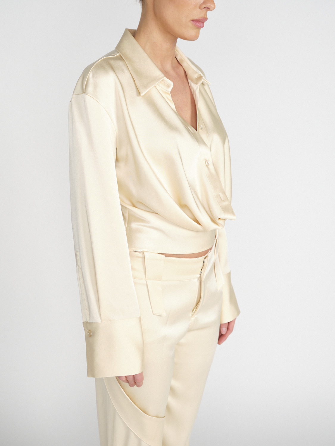 Blumarine Satin blouse with a wide neckline  beige 34