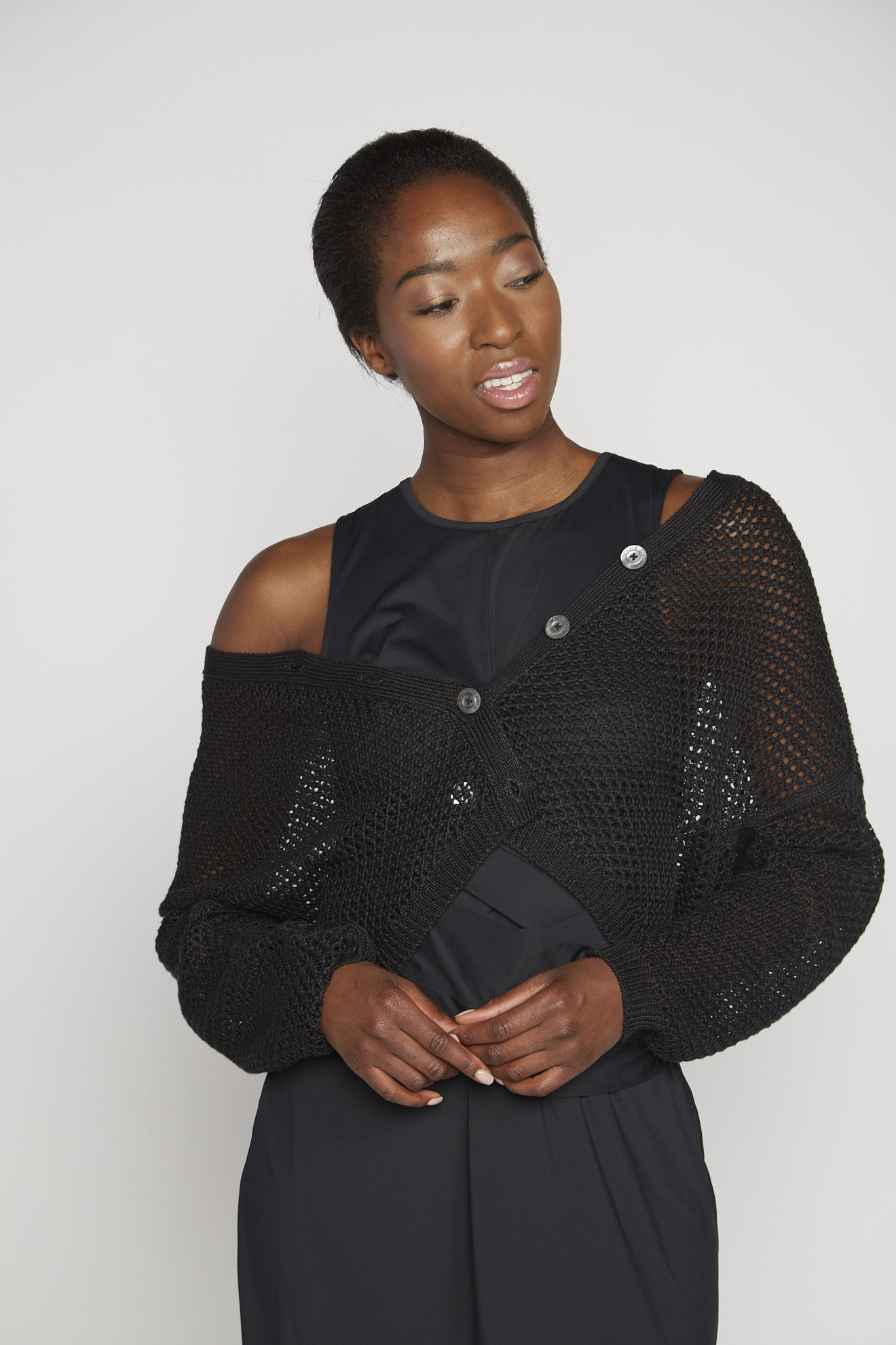 iris von Arnim jacket black plain cotton model front