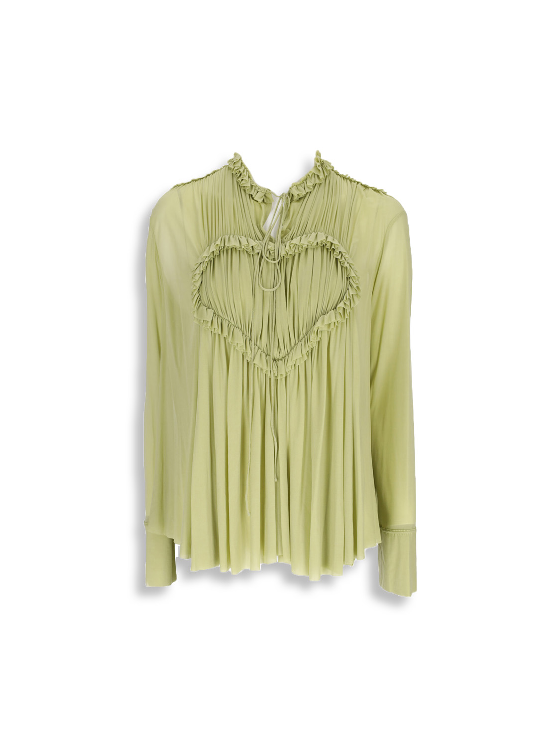 Sheer Jersey Gathered Heart Shaped Blouse - Blouse with Ruffle Details