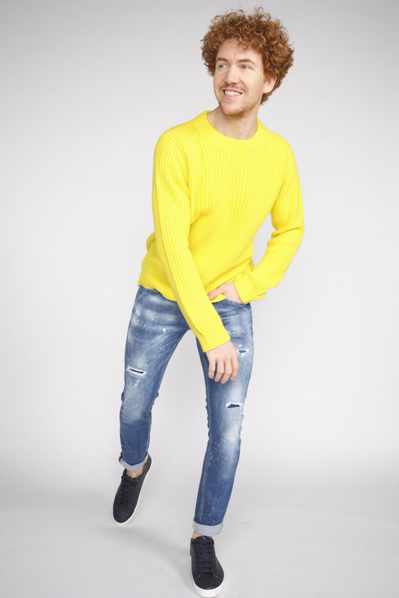 Stephan Boya Mood Rib - Pull en maille de cachemire jaune M