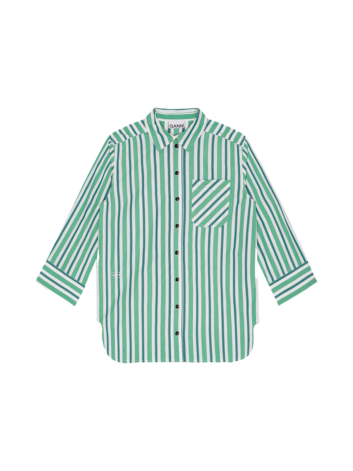 Ganni Oversized Baumwoll-Hemd mit gestreiftem Design   verde 38